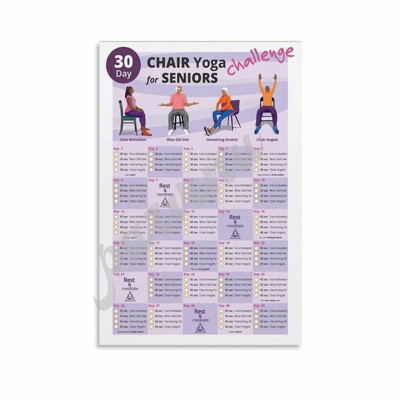 30 Day CHAIR Yoga of Seniors Pose Poster Yoga Chart for The Elderly Poster Canvas Painting Posters And Prints Wall Art for Living Room Bedroom Decor