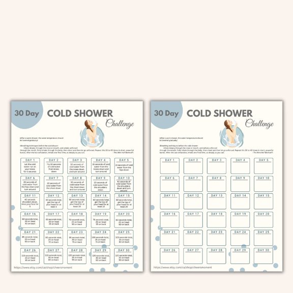 30 Day Cold Water Shower Challenge Poster Cold Water Shower Routine Poster Self Challenge Poster