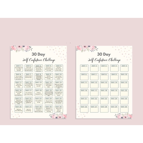 30 Day Confidence Challenge Poster Confidence Guide Poster Monthly Challenge Self Esteem 30 Day Better Self Poster