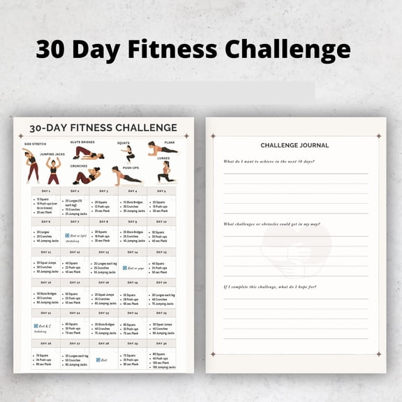 30 Day Fitness Challenge Exercise Chart Poster, Home Exercise Plan Poster, Fitness Log Tracker Poster With Exercise Instructions poster