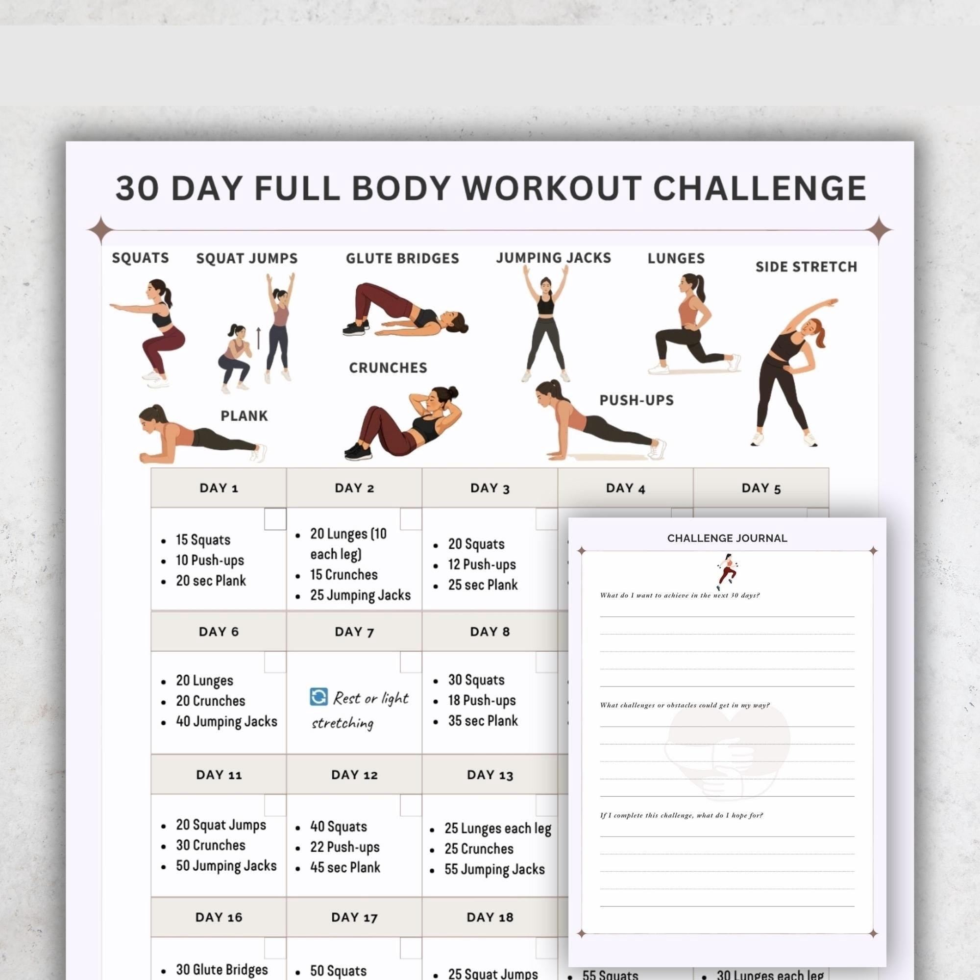 30 Day Full Body Exercise Challenge Chart Poster, Home Fitness Plan ...
