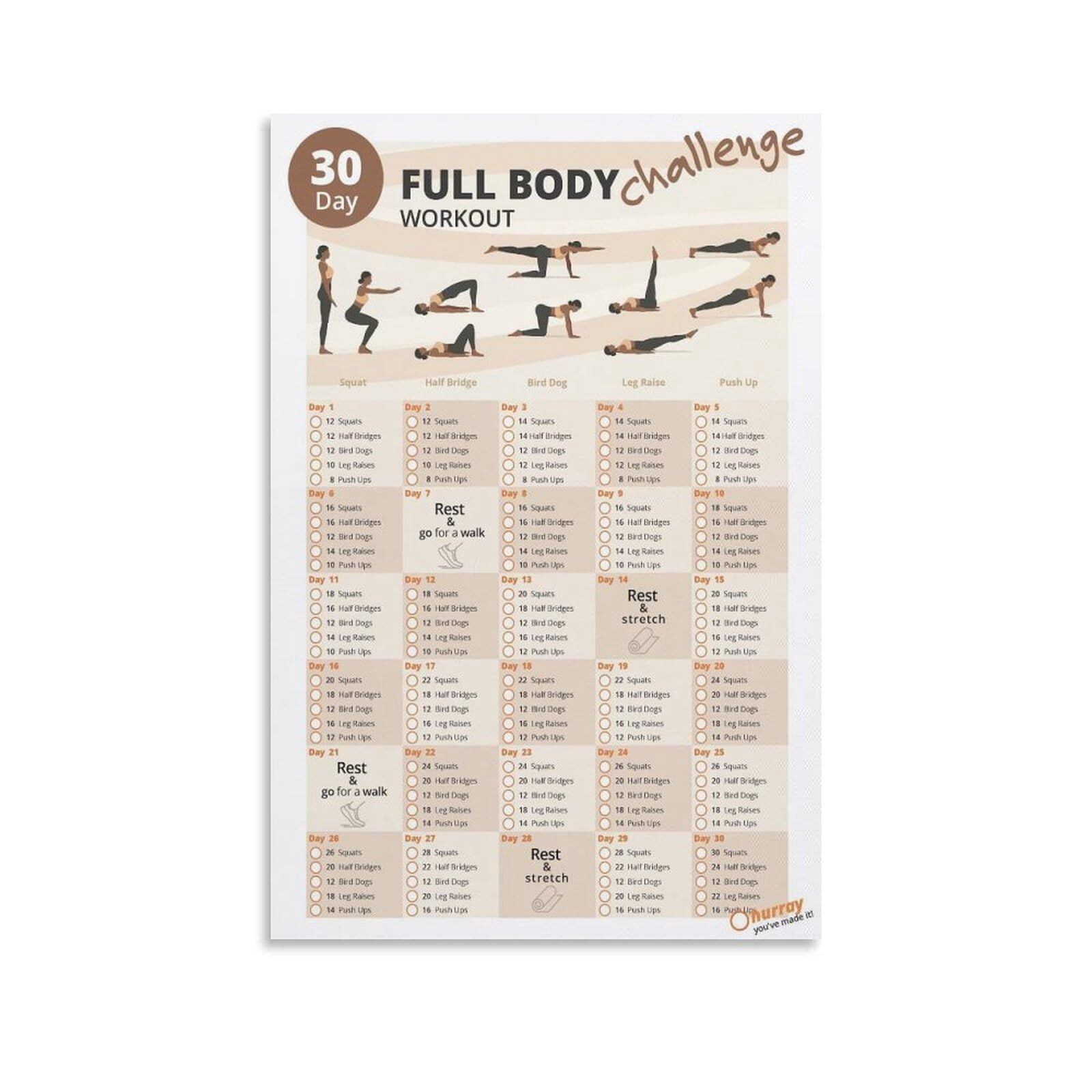 30 Day Full Body Workout Challenge Poster Home Fitness Canvas for ...