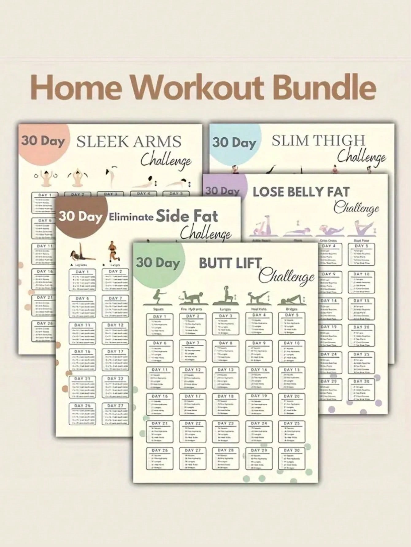 30 Day Home Workout Challenge Poster Set 10 Workouts For Arms Thighs ...