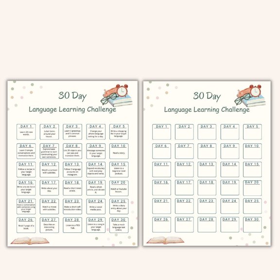 30 Day Language Learning Challenge Poster New Daily Language Practice Language Learning Plan Poster Language Learning Plan Poster