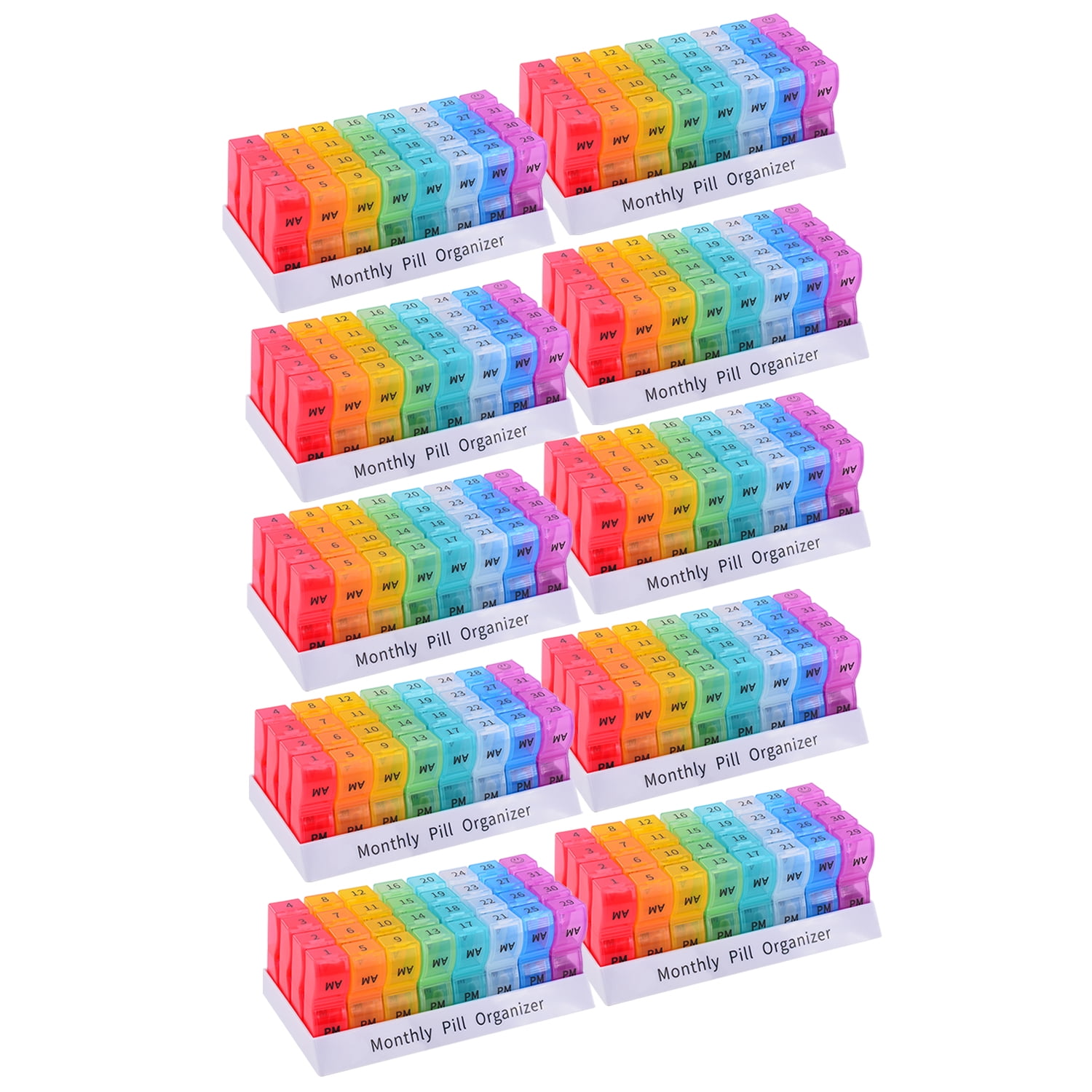 30 Day Pill Organizer 2 Times a Day Monthly Pill Case, BPA Free one Month Pill Box AM PM, Small Compartments to Hold Vitamins, Cod Liver Oil, Fish Oil, Supplements and Medication (10 Pack)