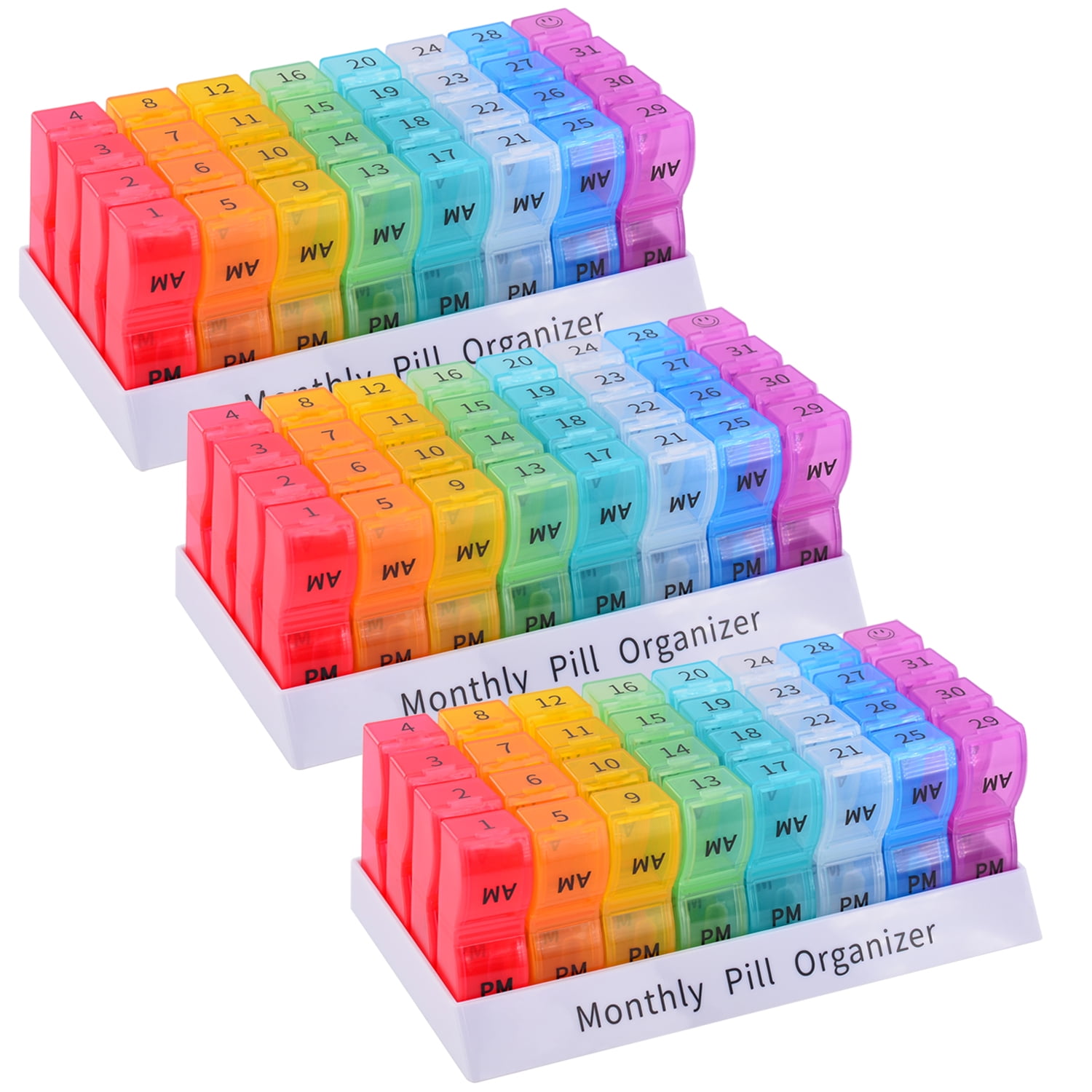 30 Day Pill Organizer 2 Times a Day Monthly Pill Case, BPA Free one Month Pill Box AM PM, Small Compartments to Hold Vitamins, Cod Liver Oil, Fish Oil, Supplements and Medication (3 Pack)