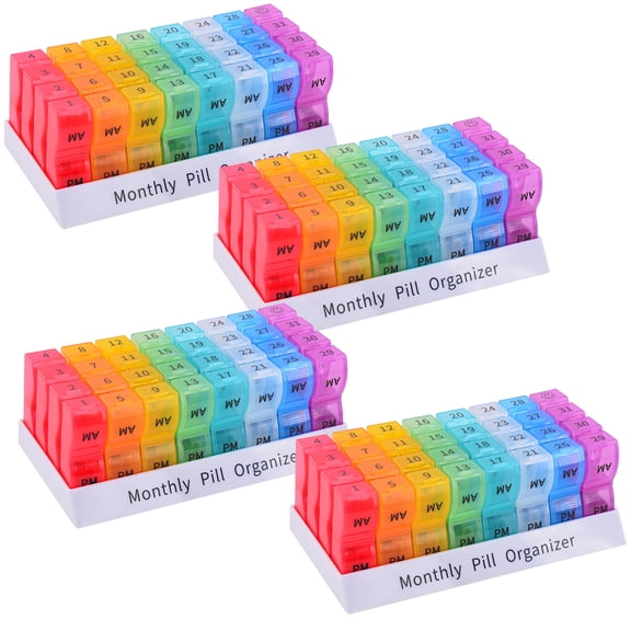 30 Day Pill Organizer 2 Times a Day Monthly Pill Case, BPA Free one Month Pill Box AM PM, Small Compartments to Hold Vitamins, Cod Liver Oil, Fish Oil, Supplements and Medication (4 Pack)