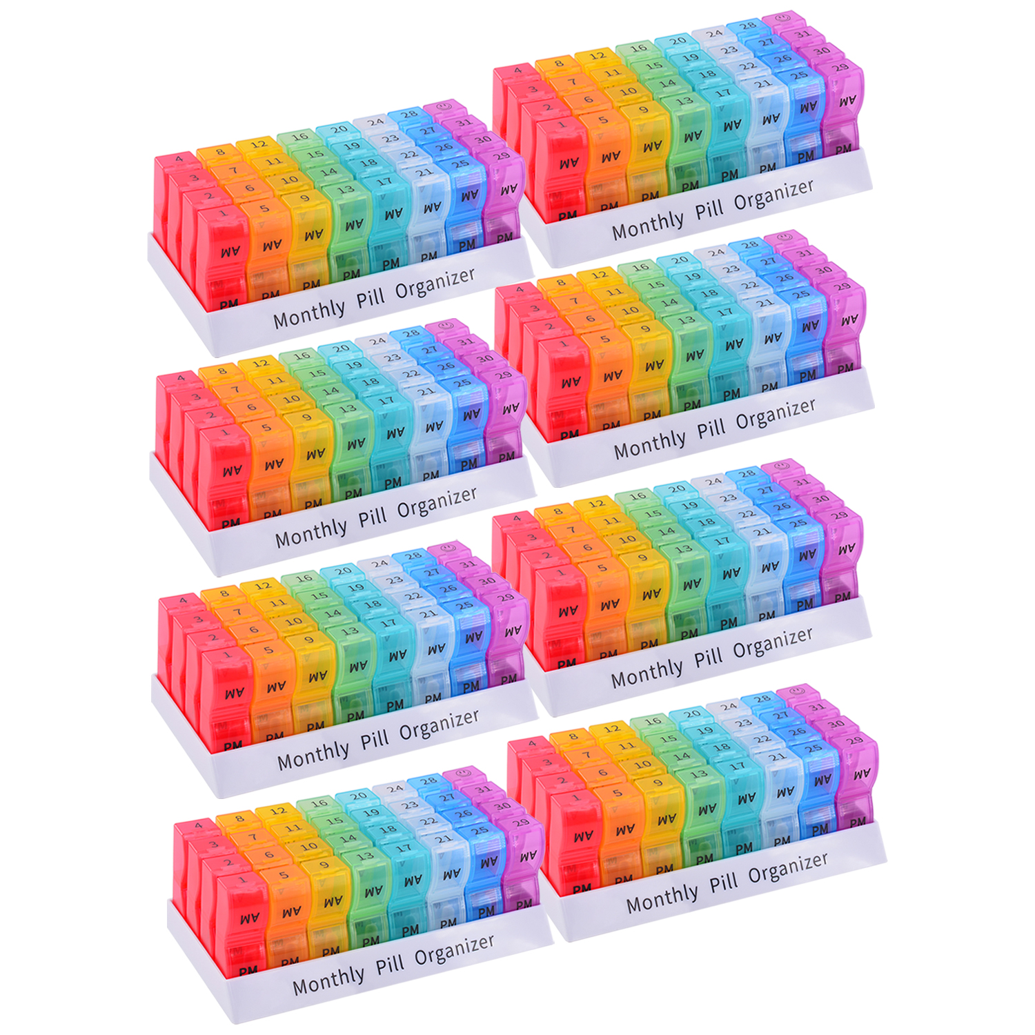 30 Day Pill Organizer 2 Times a Day Monthly Pill Case, BPA Free one Month Pill Box AM PM, Small Compartments to Hold Vitamins, Cod Liver Oil, Fish Oil, Supplements and Medication (8 Pack)