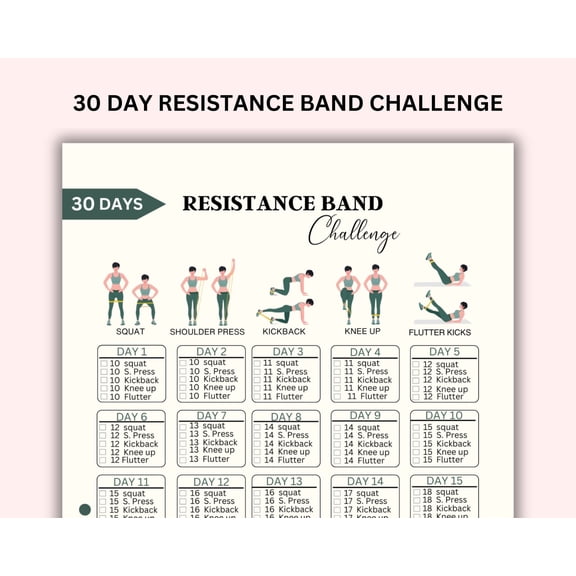 30 Day Resistance Belt Exercise Challenge Poster, Resistance Belt Exercise, Fitness Plan Poster, Family Exercise Guide, Family Exercise Poster