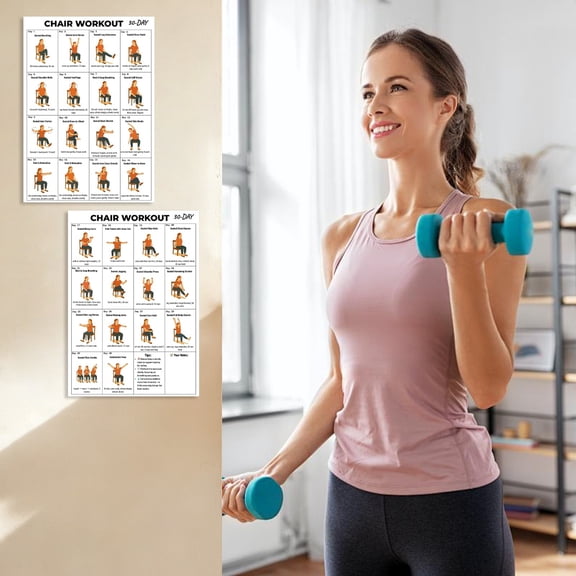 30-Day Seated Chair Workout Plan Wall Chart, Version AA | Thick Acid-Free High-Density Ink-Proof Office & Craft Paper