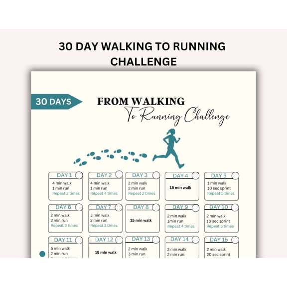 30 Day Wake Up Running Challenge Poster, Walking Guide, Running Tracker Poster, Exercise Plan Poster