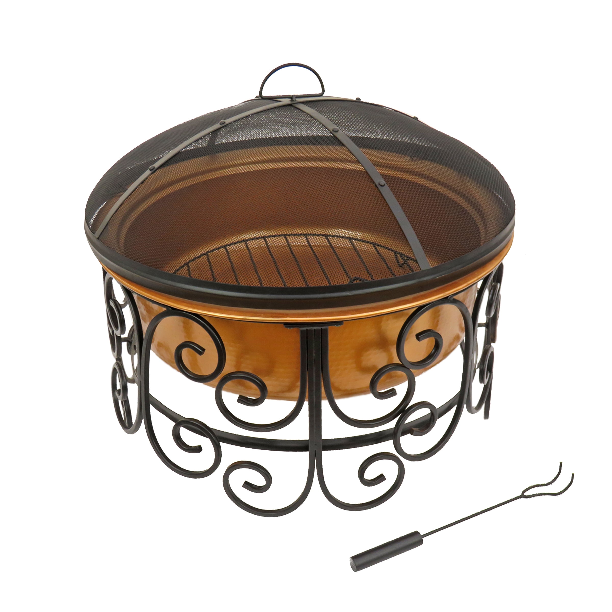 30" Copper and Bronze Free-standing Fire Pit with Mesh Screen