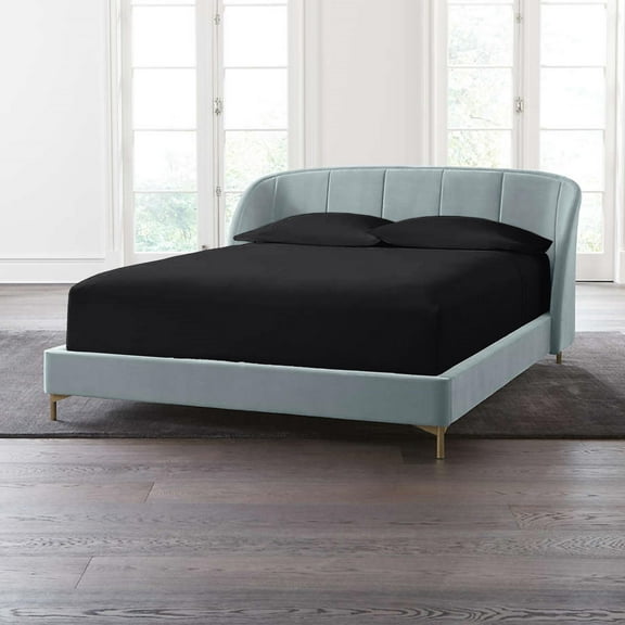 30" Deep Pockets - Short Queen Fitted Sheet with 2 Pillowcases 800-TC Organic Cotton 3-PC Set - Black