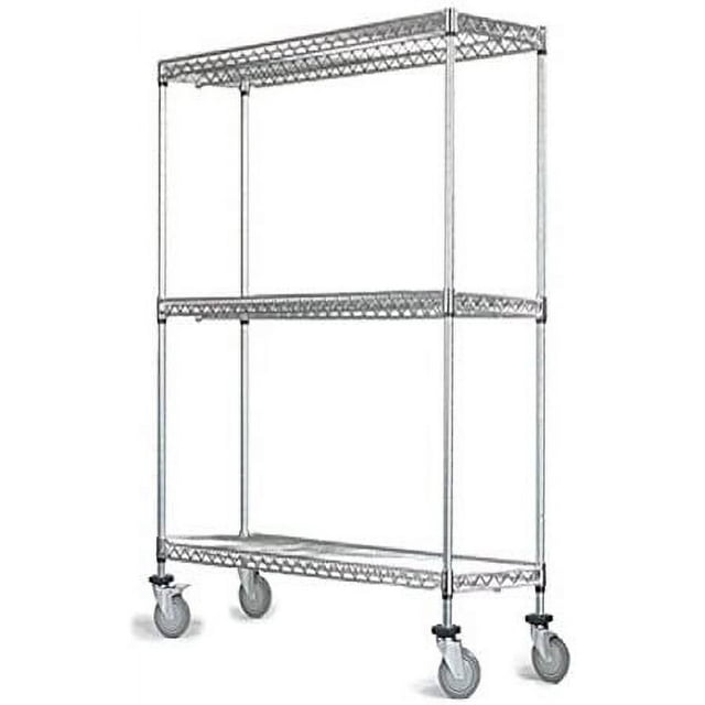 30" Deep x 60" Wide x 60" High 3 Tier Chrome Wire Shelf Truck with 1200 lb Capacity