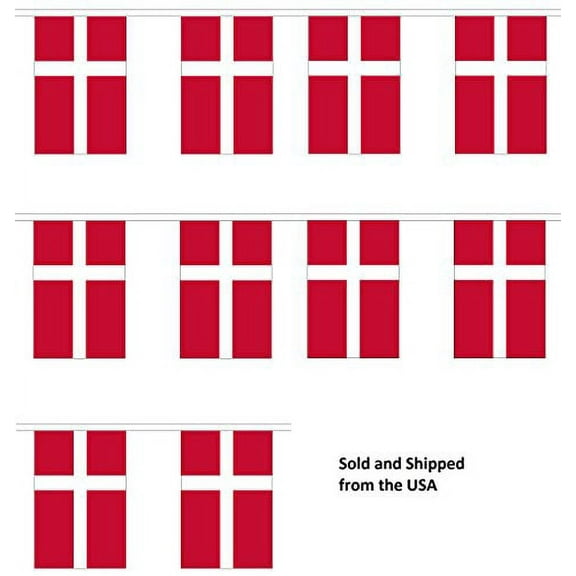 30' Denmark String Flag Party Bunting Has 30 Dane 6"x9" Polyester Banner Flags Attached, Popular For School Classroom, Special Events, Bars, Restaurants, Country Theme Parties