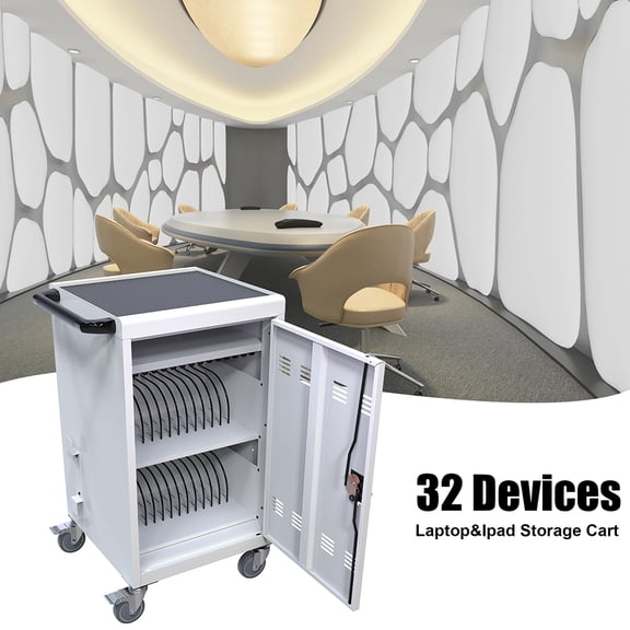 30 Device Mobile Charging Cart Computer Locking Charging Station Storage Cabinet For Tablets Chromebooks Laptops