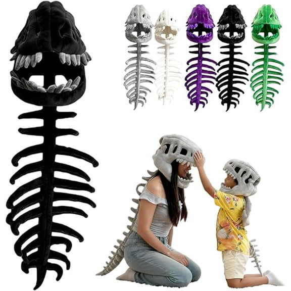 30" Dinosaur Skeleton Costume Sets – Realistic Spinosaurus-Style Matching Family Dress-Up Outfit with 3D Plush Skull Headpiece & Spine for Birthday Gifts & Halloween Cosplay Party