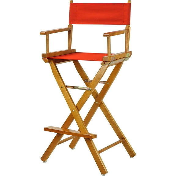 30" Director's Chair Honey Oak Frame-with Red Canvas, Bar Height