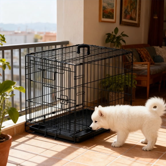 30" Dog Crate, Folding Metal Wire Dog Cage with Double Door & Double Lock, Portable Pet Crate Kennel for Small Medium Dogs Cats Rabbits, Black