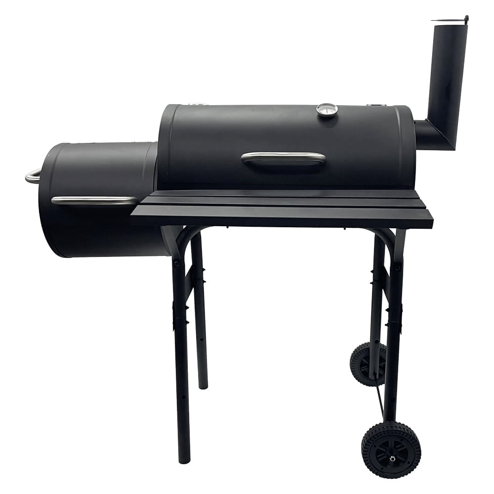 30" Domestic BBQ Charcoal Grill Offset Smoker with Cover Work Space for Outdoor Camping Patio Cooking Backyard Party Black