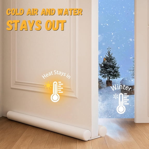 30" Door Draft Stopper, White Under Door Draft Blocker for Small Bedroom Doors, Adjustable Seal Fits 0.5–1.7" Gaps, Bottom Door Draft Guard