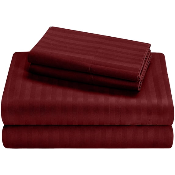 30" EXTRA DEEP POCKETS- Pure Giza Cotton (Full Size) Striped Pattern Bed Sheets Set- 300-TC Bedding – Full Size Bed, Full Sheets - Burgundy Stripe