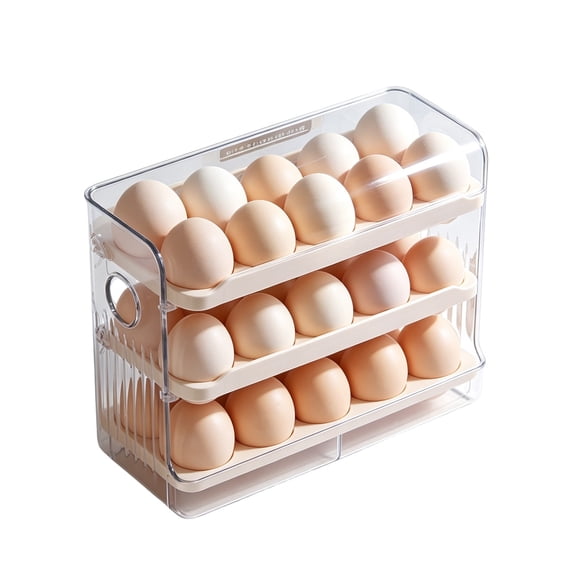 30 Egg Refrigerator Holder, Stackable Plastic Organizer Box for Kitchen Fridge Door, Khaki