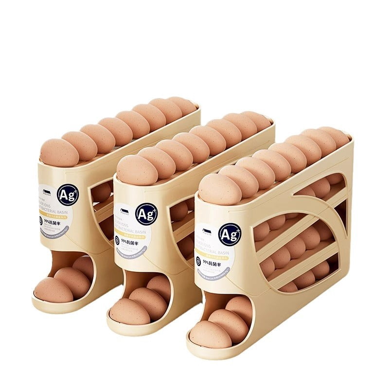 30 Egg Rolling Egg Holder for Refrigerator Door, Gravity Feed Egg Dispenser Rack, Space Saving Fridge Egg Organizer, Automatic Egg Storage Container