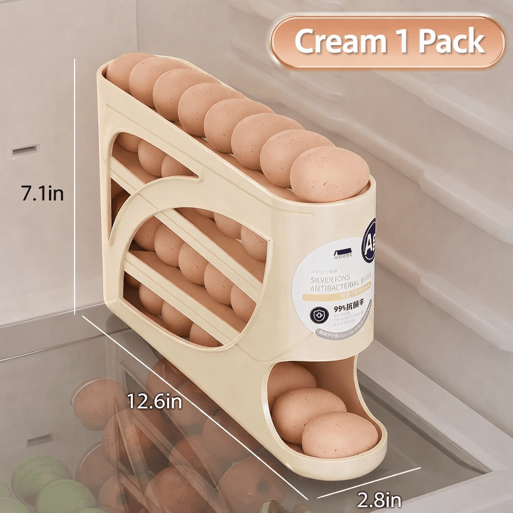 30 Egg Rolling Egg Holder for Refrigerator Door, Gravity Feed Egg Dispenser Rack, Space Saving Fridge Egg Organizer, Automatic Egg Storage Container