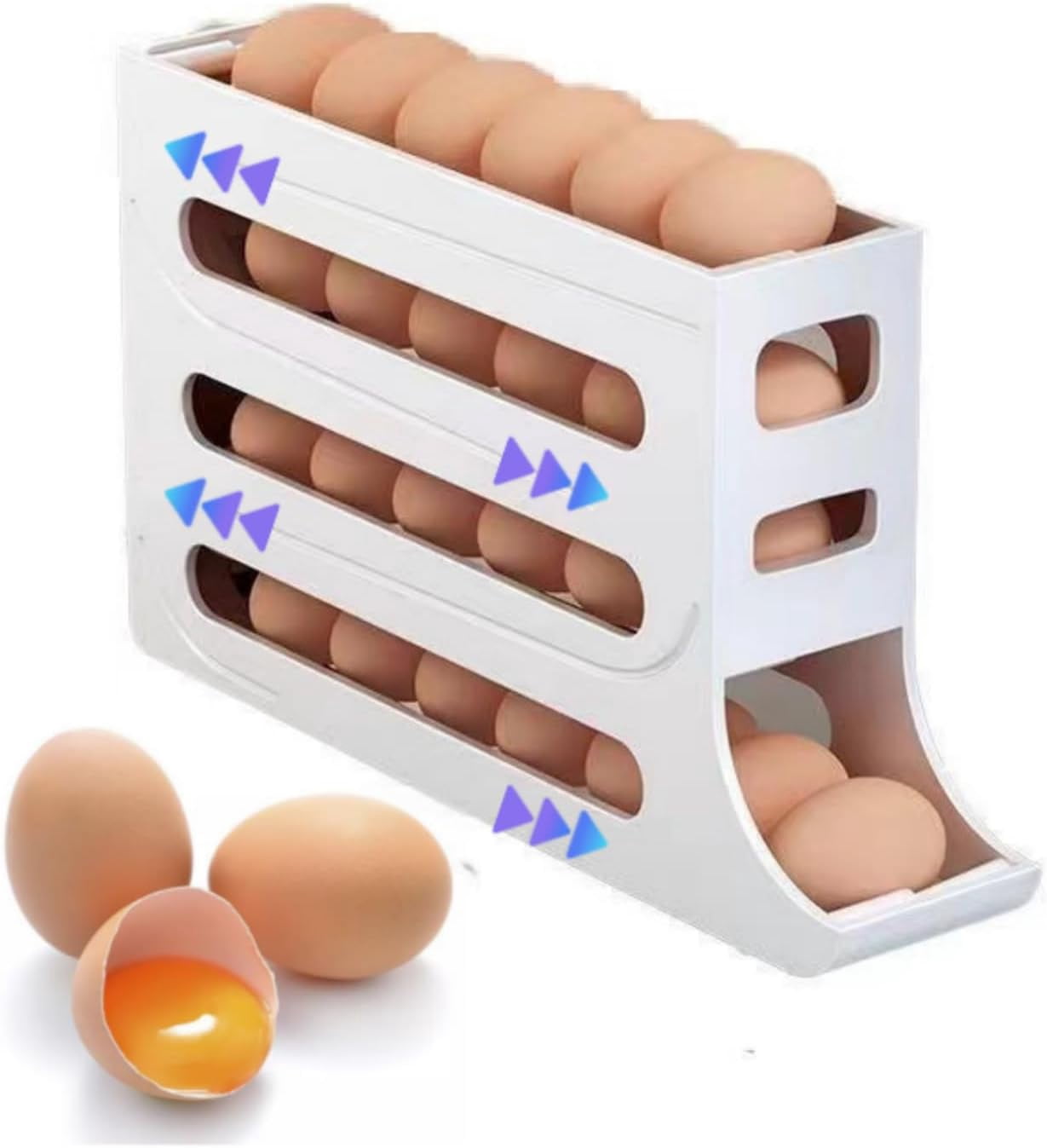 Egg Racking 30 Eggs Egg Holder for Fridge,4 Tiers Egg Container,Auto Rolling Fridge ...