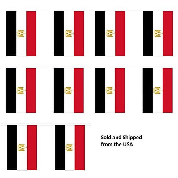 30' Egypt String Flag Party Bunting Has 30 Egyptian 6"x9" Polyester Banner Flags Attached, Popular For School Classroom, Special Events, Bars, Restaurants, Country Theme Parties