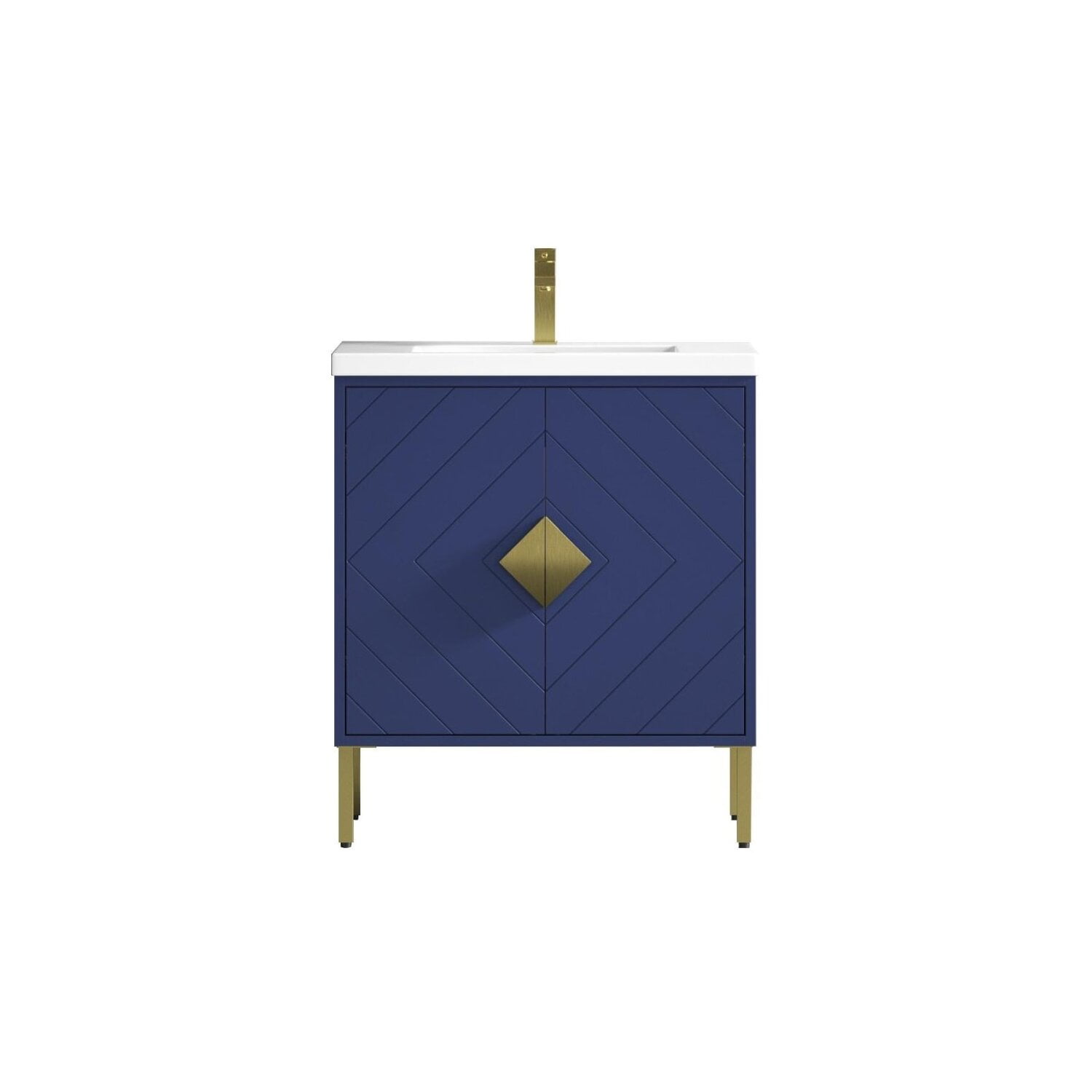 Navy Blue Wood Freestanding Bathroom Vanity with White Acrylic Top