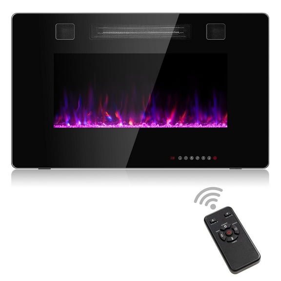 30” Electric Fireplace Insert, 750W/1500W LED Fireplace w/Remote Control, 8H Timer & 12 Flame Colors, Wall Mounted Fireplace, Fireplace Heater, Recessed Electric Fireplace for Home RV