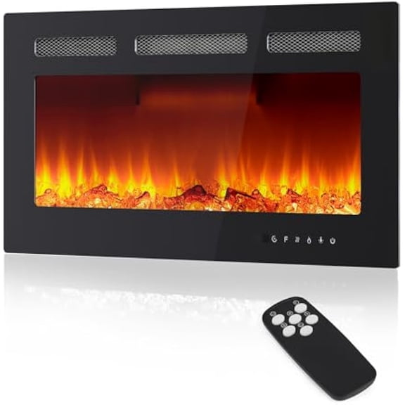 30" Electric Fireplace, Wall Mounted or Recessed, Remote and Touch Control, 12 Flame Colors, 3 Brightness Levels, 9 H Timer, 750/1500W Heater, Second Gear Heating