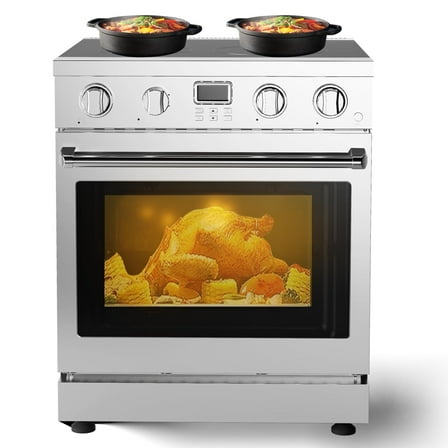 30" Electric Range with 4 Heating Elements Convection Oven 4.8 Cu. Ft. Capacity, 6 Functions - Professional Electric Range Oven with Smooth Glass Top