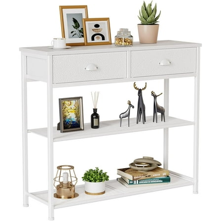 30'' Entryway Table, White Console Table with Storage, Narrow Sofa Table with 2 Drawers and 2 Shelves for Hallway, Living Room, Bedroom, Foyer, Couch, Tv