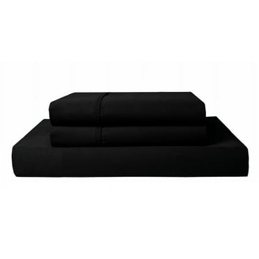 30" Extra Deep Pockets - Twin Fitted Sheet with 2 Pillowcases (3-PC) Set - 800-Thread-Count 100% Egyptian Cotton, Soft Breathable - Black