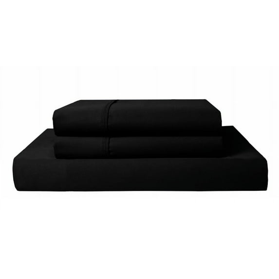 30" Extra Deep Pockets - Twin Fitted Sheet with 2 Pillowcases (3-PC) Set - 800-Thread-Count 100% Egyptian Cotton, Soft Breathable - Black