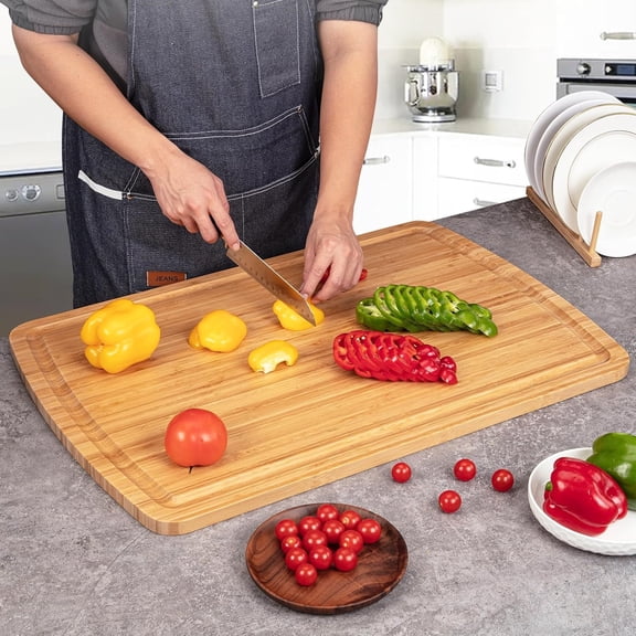 30" Extra Large Bamboo Cutting Boards for Kitchen, Wooden Chopping Board with Juice Groove, Reversible Butcher Block Cutting Board Carving Board for Meat Turkey Veggies, 30 x 20 Inch