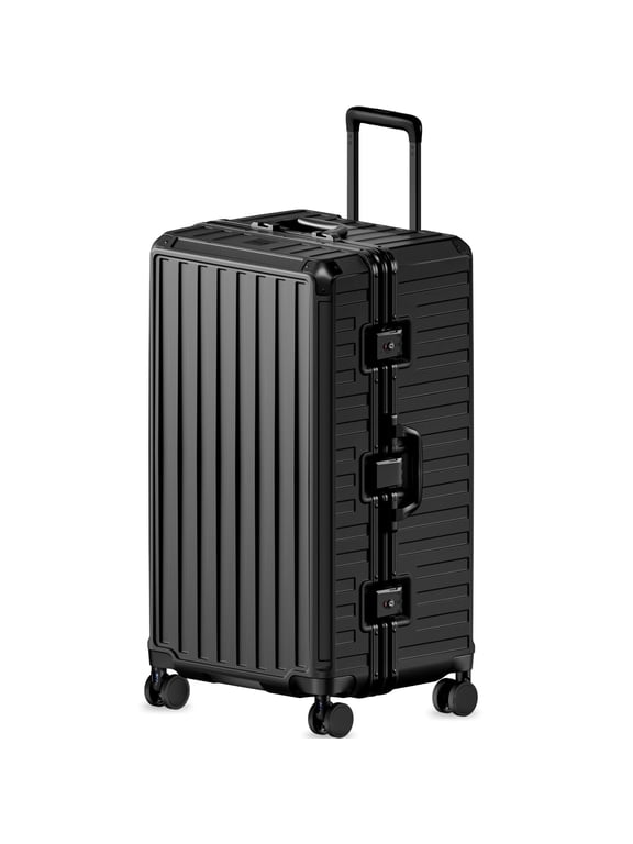 30" Extra Large Checked Zipperless Aluminum Polycarbonate Luggage, Charcoal Metallic, ZX-Core