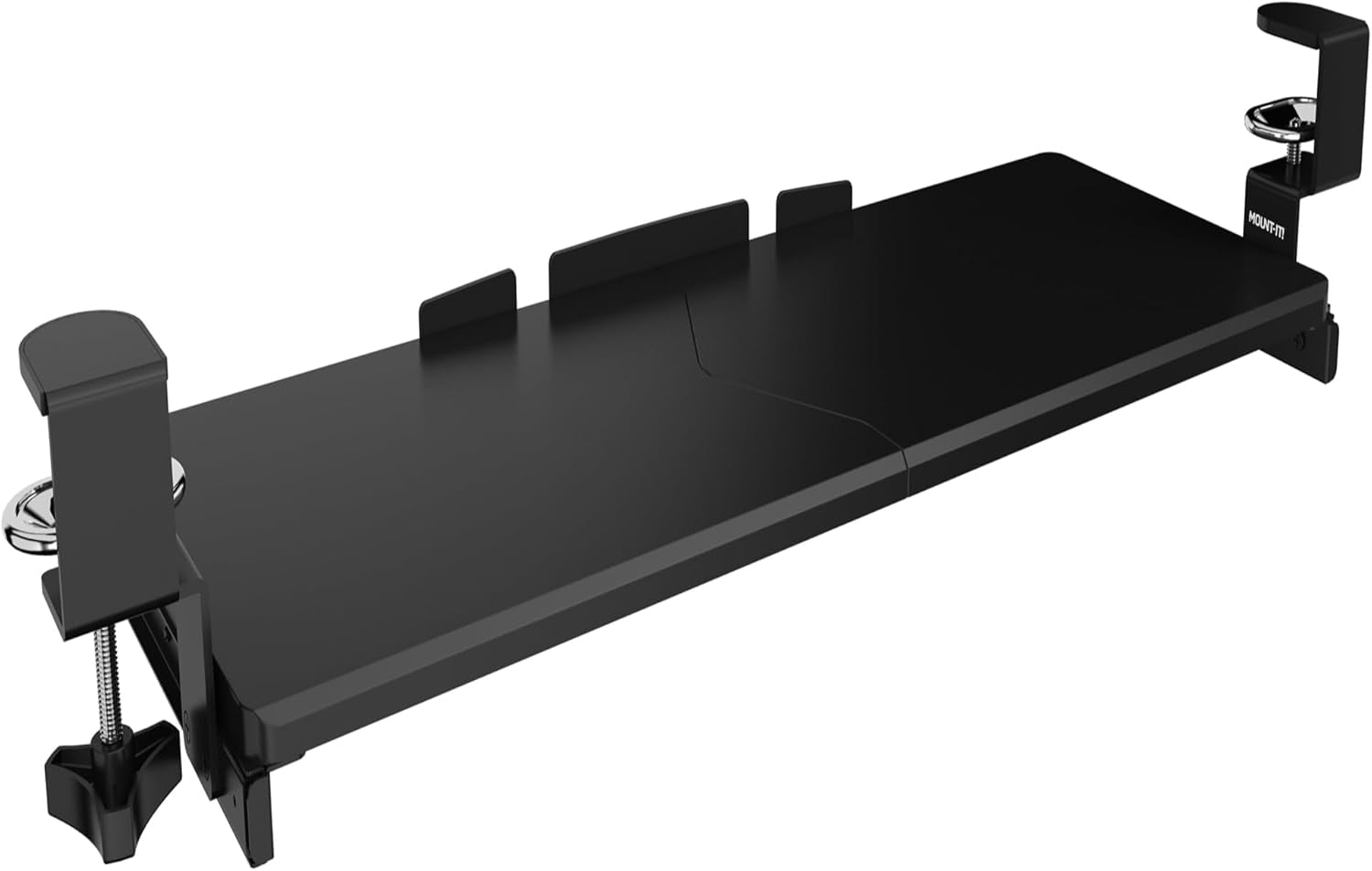 30” Extra-Wide Clamp-On Under Desk Keyboard Tray, Large Slide-Out Keyboard Drawer for Desk, Ergonomic Pull-Out Platform with Smooth Gliding Tracks, No-Drill C-Clamp Mount