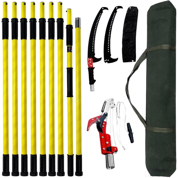 30 FT Manual Pole Saw for Tree Trimming, Extendable Tree Pruner with Sharp Steel Blade and Scissors for High Branches, Sturdy Design Ideal for Pruning Palms and Shrubs