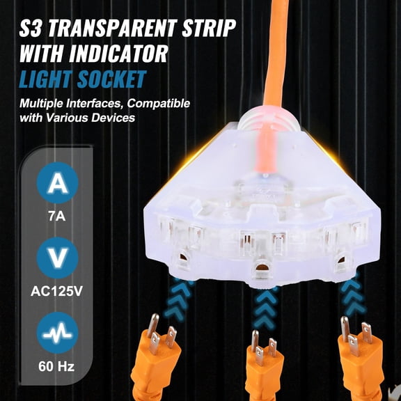 30 FT Retractable Extension Cord Reel with Lighted Triple Tap Outlet 10 Amp Circuit Breaker Heavy Duty 16AWG 3C SJTOW Power Cord for Ceiling or Wall Mount