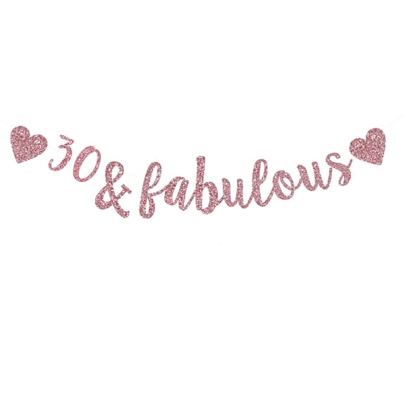 30 & Fabulous Banner, Rose Gold Glitter Bunting Sign for Happy 30th Birthday,30th Wedding Anniversary Decorations Cheer to 30 Years Old Party Decoration Supplies.(Pre-Strung)