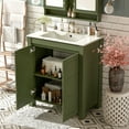 thumbnail image 1 of 30" Farmhouse Bathroom Vanity with Ceramic Sink, Soft-Close Door, Adjustable Shelf, Olive Green Storage Cabinet, Modern Wood Frame for Small Spaces, 1 of 9
