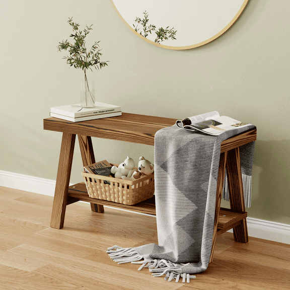 30" Farmhouse Bench, End of Bed Bench,Solid Wood Entryway Bench, Indoor Bench, Rustic Wood Bench Seat for Indoor,Entryway, Dining Room, Living Room, Hallway, end Bed and Front Door