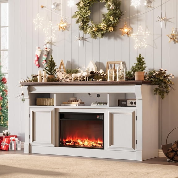 30" Farmhouse Electric Fireplace TV Stand for 58" TVs Wall-Mount Living Room with 750W/1500W Heater, Realistic 3D Flame Effect, Remote, Timer