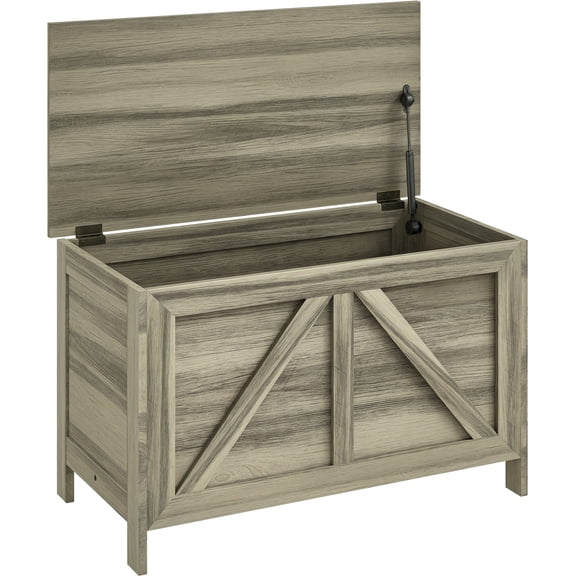 30" Farmhouse Storage Bench, Lift Top Storage Chest with Safety Hinge to Open Up 100, Wooden Trunk for Bedroom, Entryway, Living Room, Gray