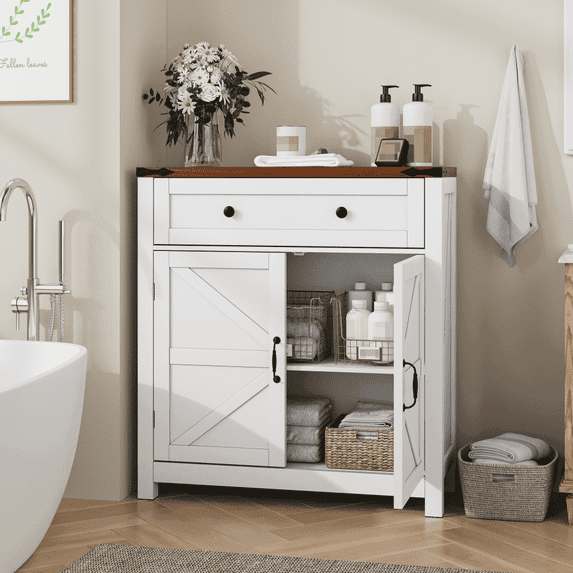 30" Farmhouse Storage Cabinet with Drawer & Adjustable Shelf, for Kitchen, Dining Room, Bathroom, Entryway, 2 Available Color