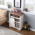 thumbnail image 1 of 30" Farmhouse Storage Cabinet with Sliding Barn Door & Wine Shelf, for Kitchen, Living Room, Antique White + Oak, 1 of 10